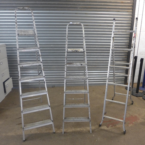 2214 - Three sets of aluminium stepladders