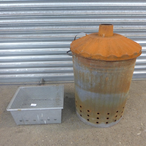 2266 - A galvanised bin and hibachi grill