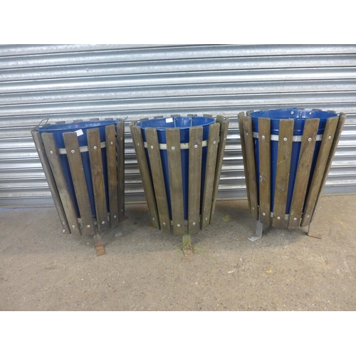 2268 - Three wood and metal park bins