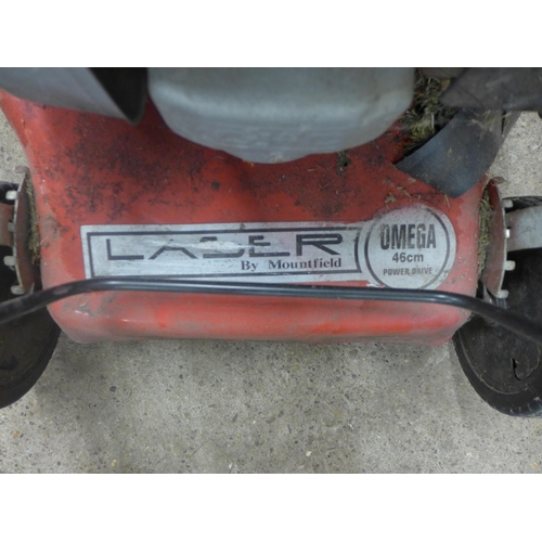 2277 - A Mountfield Laser omega 46cm cut self driving lawn mower with a 4.5hp Honda GCV petrol engine