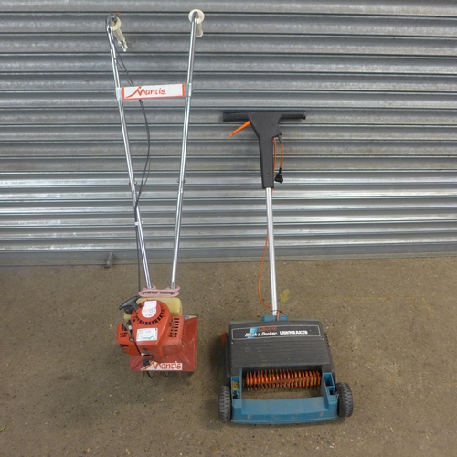 2280 - A Black & Decker LR400 electric lawn raker and a petrol driven Mantis rotavator