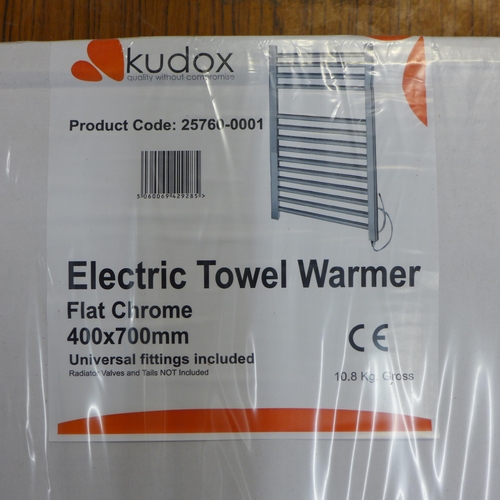 2284 - A Kudox flat chrome electric towel warmer, 400 x 700mm- boxed