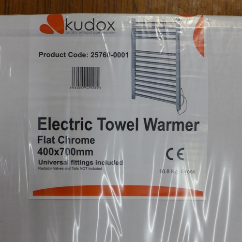 2286 - A Kudox flat chrome electric towel warmer, 400 x 700mm - boxed