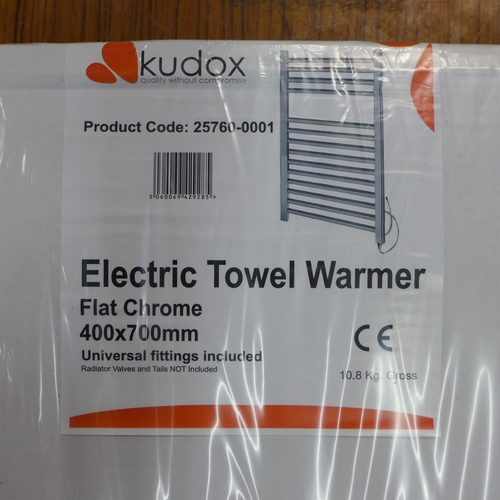 2287 - A Kudox flat chrome electric towel warmer, 400 x 700mm - boxed