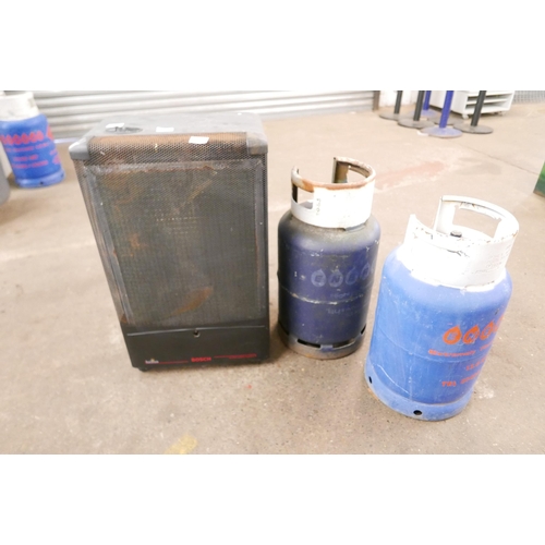 2334 - A Bosch Helios double safety system gas heater and two gas bottles