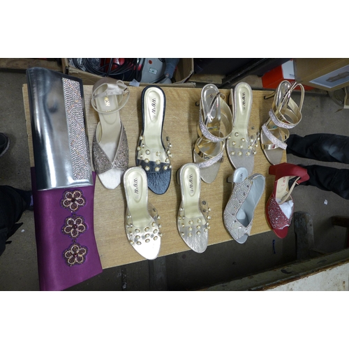 2434 - 10 Pairs of women's shoes, mixed size and styles and 4 handbags