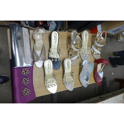 2434 - 10 Pairs of women's shoes, mixed size and styles and 4 handbags