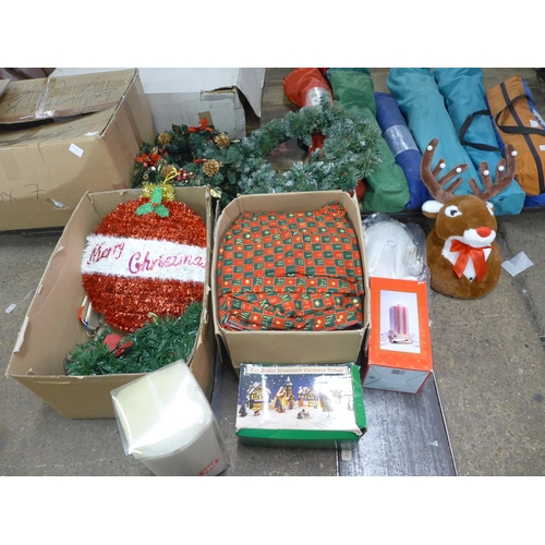 2453A - A box of Christmas decorations and two pairs of handmade fully lined curtains, 103