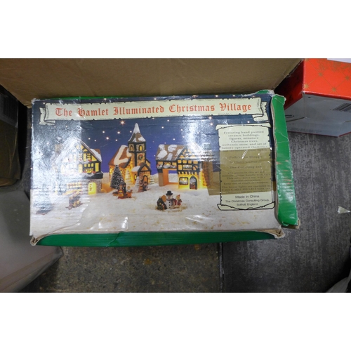 2453A - A box of Christmas decorations and two pairs of handmade fully lined curtains, 103