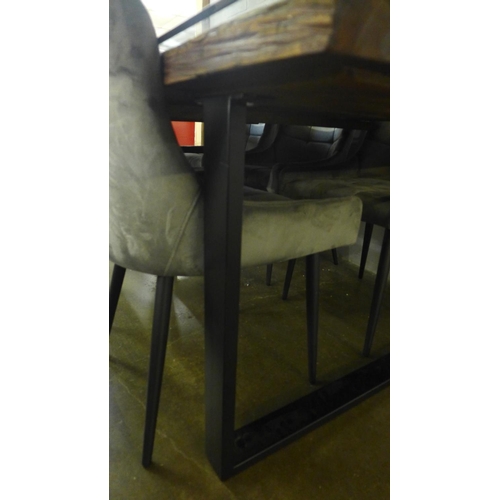 1395 - A Phoenix 220cm dining table and a set of six grey velvet dining chairs * this lot is subject to VAT