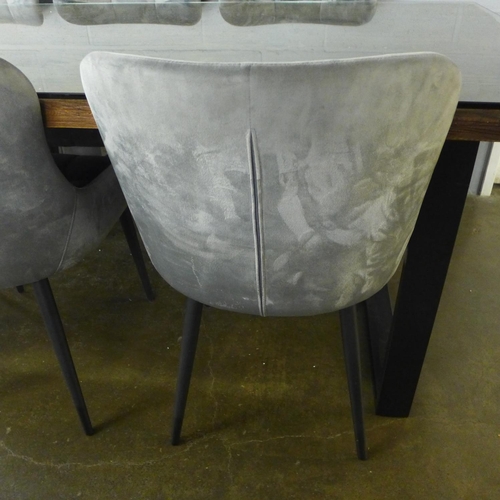 1395 - A Phoenix 220cm dining table and a set of six grey velvet dining chairs * this lot is subject to VAT