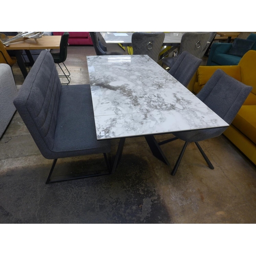 1406 - A Marvel 1.3m - 1.8m extending dining table and two mist grey chairs and bench set * this lot is sub... 