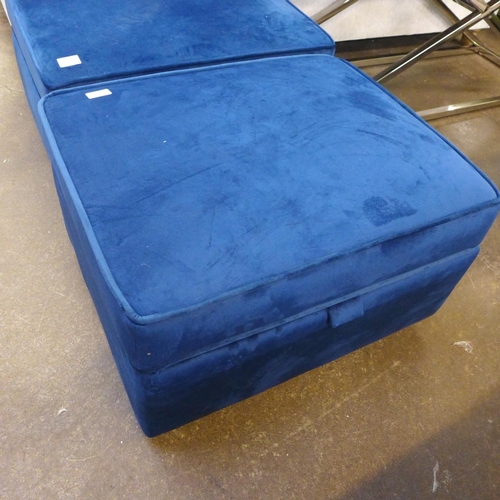 1431 - Two Hoxton blue velvet upholstered ottomon footstools