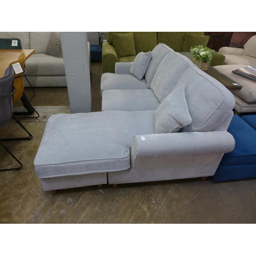 1453 - A grey velvet upholstered LHF/RHF small corner sofa/chaise