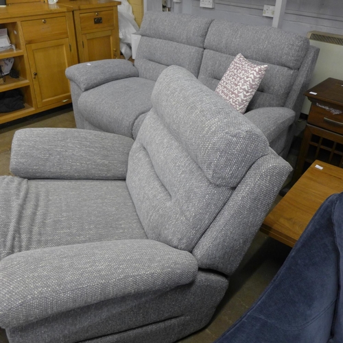1480 - A grey textured weave upholstered two seater sofa and manual reclining armchair