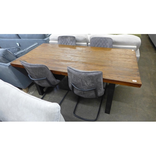 1489 - A Maryana 1.8m dining table and a set of four grey velvet diamond stitch dining chairs * this lot is... 