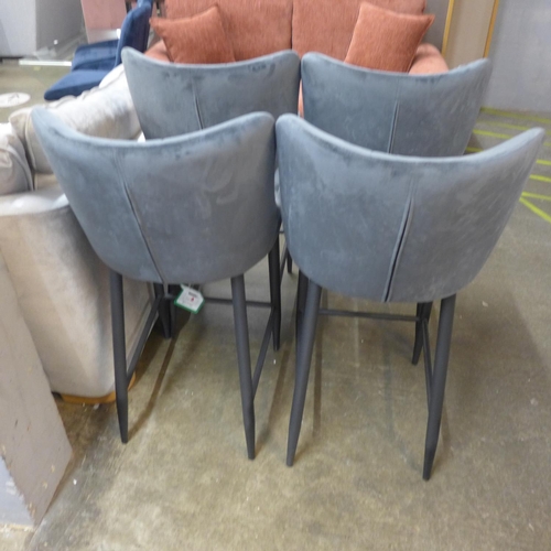 1498 - A set of four Kos grey velvet bar stools * this lot is subject to VAT