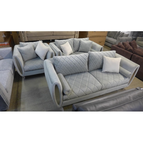 1507 - A Troy grey velvet upholstered three seater, two seater and armchair * this lot is subject to VAT