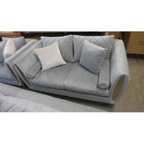 1507 - A Troy grey velvet upholstered three seater, two seater and armchair * this lot is subject to VAT