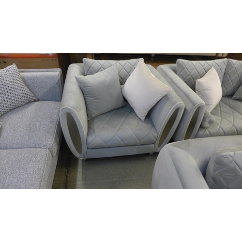 1507 - A Troy grey velvet upholstered three seater, two seater and armchair * this lot is subject to VAT