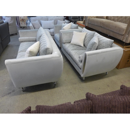 1507 - A Troy grey velvet upholstered three seater, two seater and armchair * this lot is subject to VAT