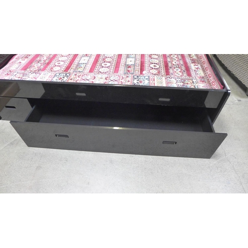 1521 - A black high gloss double bed frame with storage drawers - boxed * This lot is subject to VAT