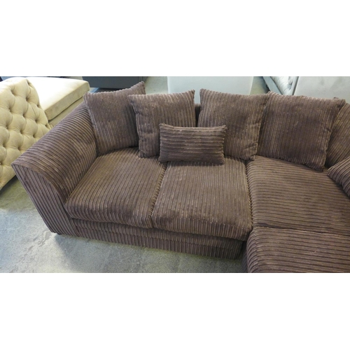 1550 - A chocolate jumbo cord RHF corner sofa chaise