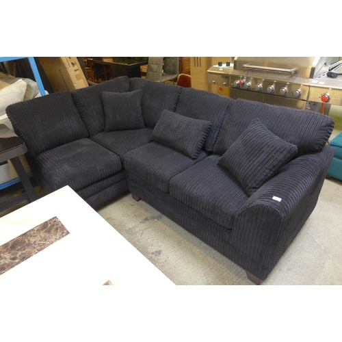 1558 - A black Samba jumbo cord RHF corner sofa chaise