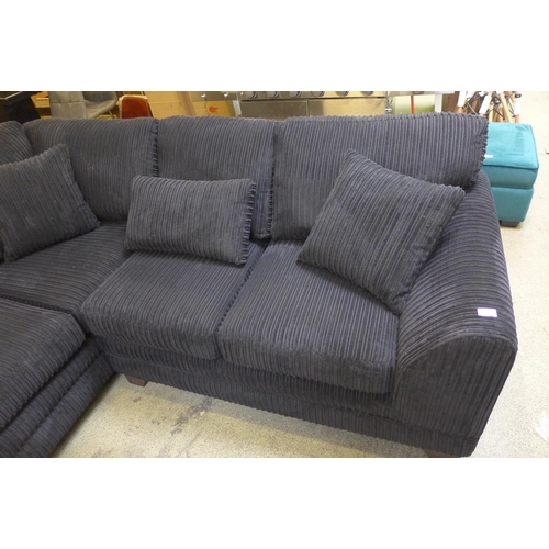 1558 - A black Samba jumbo cord RHF corner sofa chaise