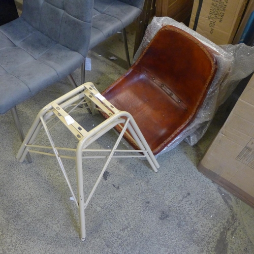 1607 - A pair of brown leather effect dining chairs with spare parts