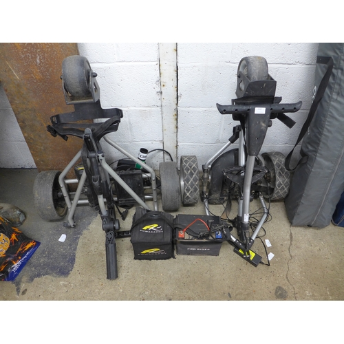 2447 - 2 Electric golf trolleys (Powakaddy and Pro Rider) with batteries and chargers - a/f