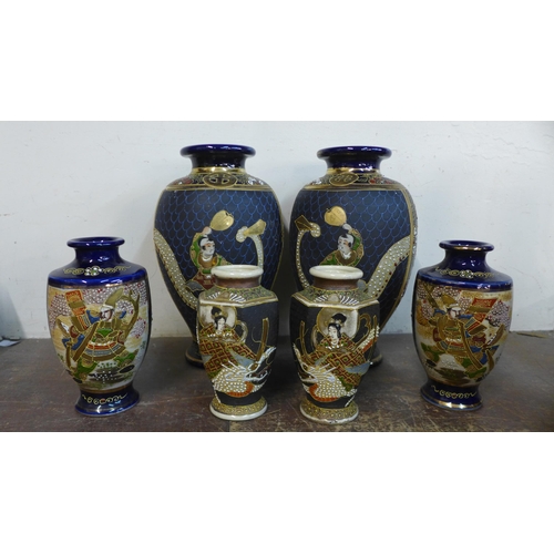 377 - Three pairs of Japanese Satsuma porcelain vases