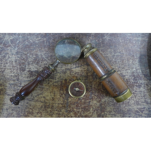 379 - A cased Henry Barrow & Co., telescope, compass and magnifying glass