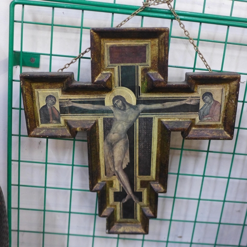 385 - A 13th Century style Italian wall hanging wooden crucifix, after Cimabue