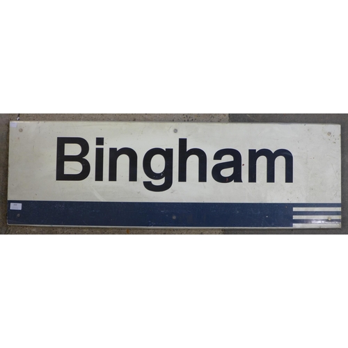 399 - A metal Bingham railway sign