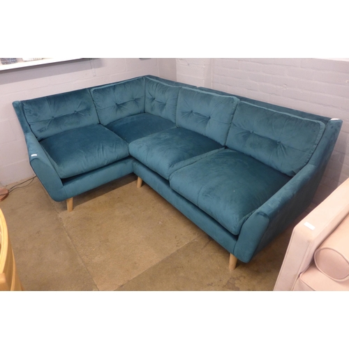 1321 - A turquoise velvet upholstered LHF corner sofa