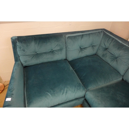 1321 - A turquoise velvet upholstered LHF corner sofa