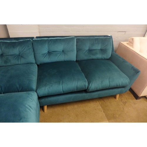 1321 - A turquoise velvet upholstered LHF corner sofa