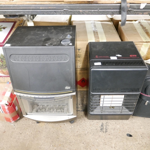 2362 - A Valor gas fire heater with a part filled Calor Gas bottle and a Superser GTI gas heater