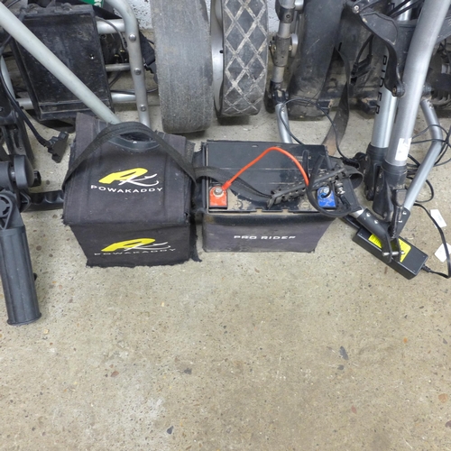 2447 - 2 Electric golf trolleys (Powakaddy and Pro Rider) with batteries and chargers - a/f