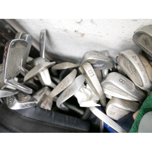 2193 - Golf clubs and bags, 7 adult drivers, putters and irons and a Junior set