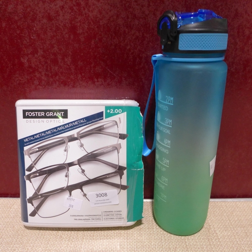 3008 - Fgx Mens Metal Reading Glasses +2.00 and Tritan 30Oz Water Bottle (308-94,134) * This lot is subject... 