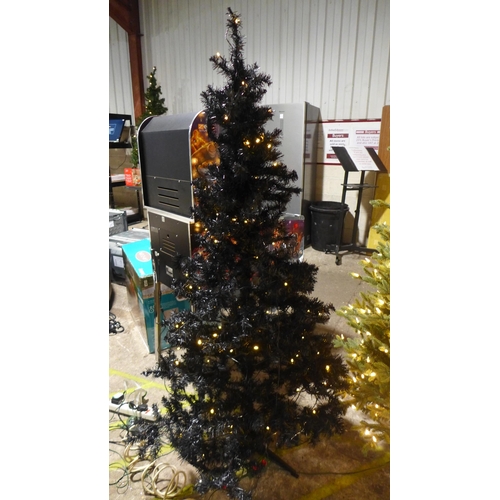 3048 - 6ft Pre-lit artificial black Christmas tree - No Box