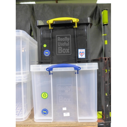 3348 - Two Really Useful Storage Boxes - mixed size & style: 48L (black) & 84L (clear)