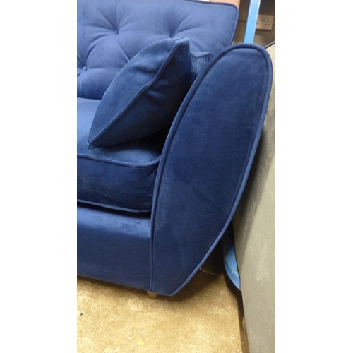 1997 - A pair of Hoxton blue velvet upholstered three seater sofas RRP £1598