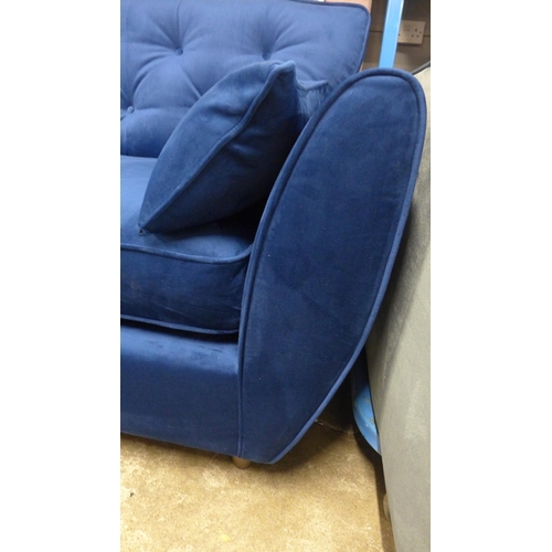 1996 - A pair of Hoxton blue velvet upholstered three seater sofas RRP £1598