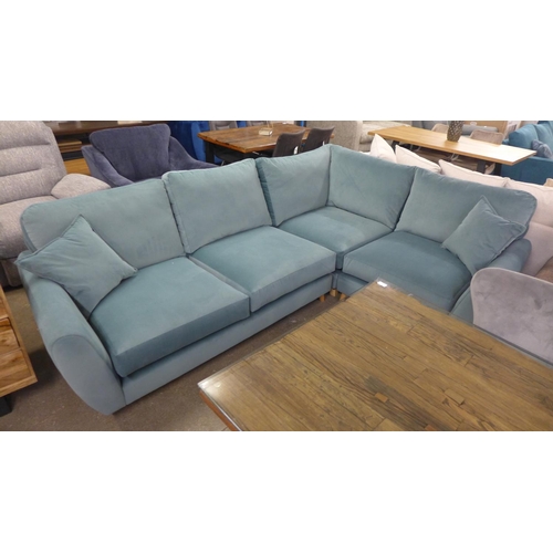 1333 - A light Teal velvet upholstered RHF corner sofa