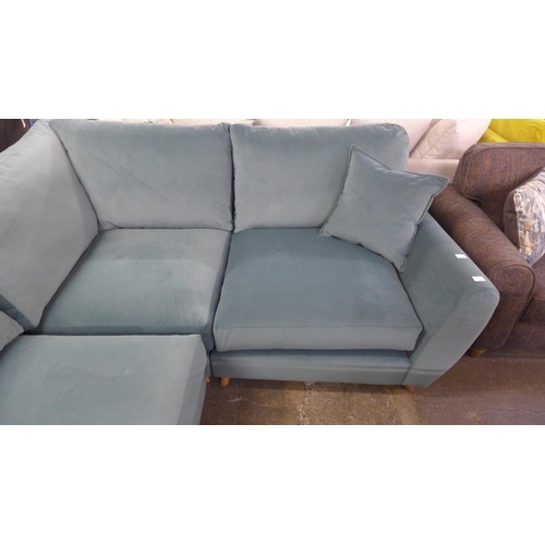 1333 - A light Teal velvet upholstered RHF corner sofa