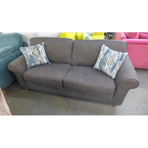 1354 - A navy and copper fleck textured weave upholstered 2.5 seater sofa