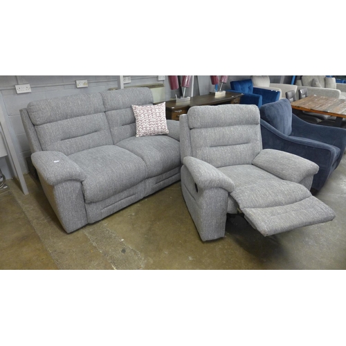 1362 - A grey textured weave upholstered two seater sofa and manual reclining armchair